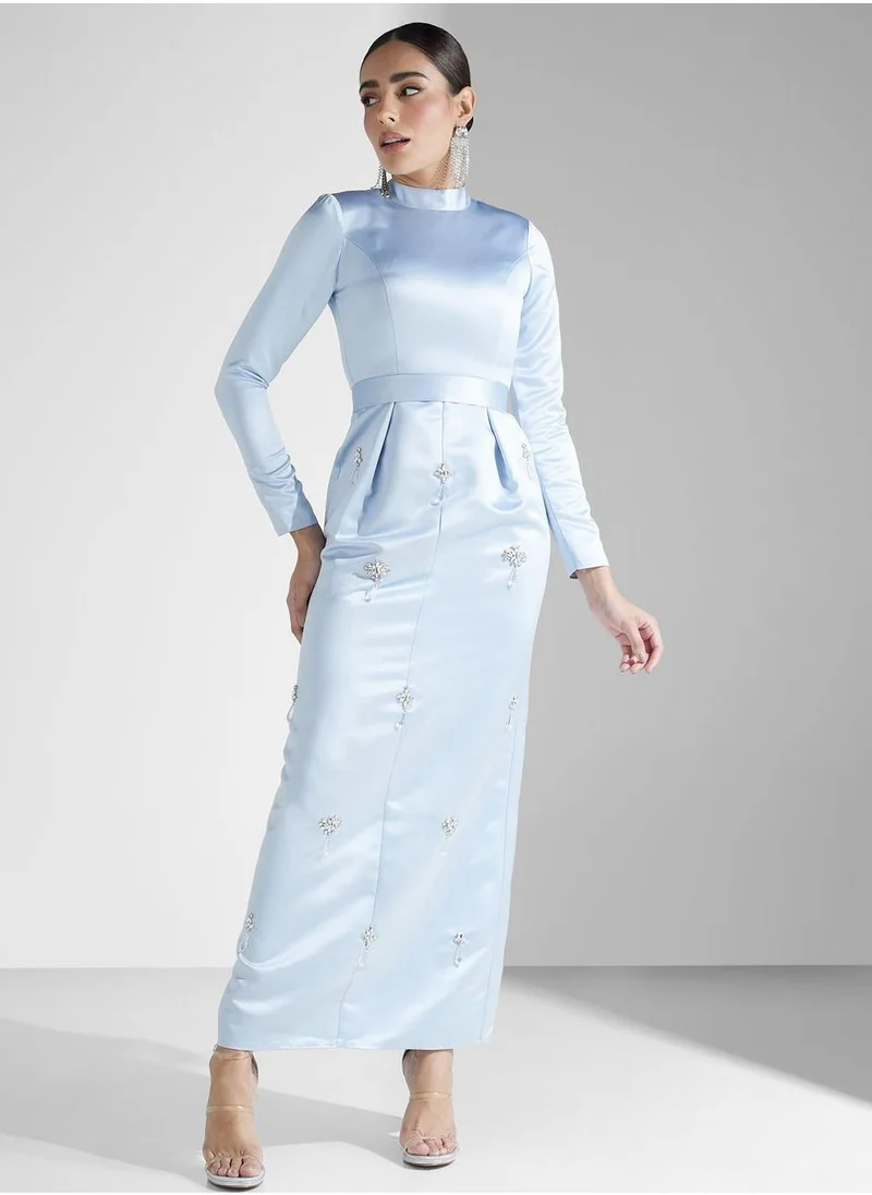 Akadia Fashion Embellished High Neck Dress