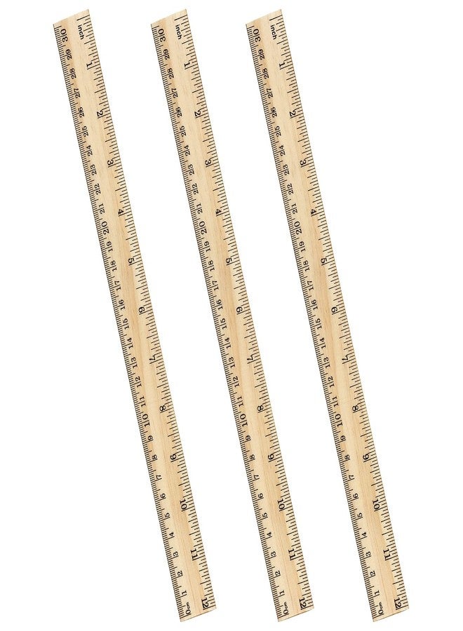 ZZTX 3 Pack Wooden Ruler 12 Inch Rulers Bulk Wood Measuring Ruler for Students Office School Supplies 2 Scale (30 cm) - Image 1