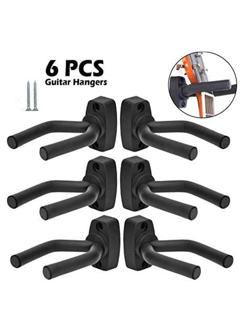 Mike Music Guitar Holders Hooks Stands Hangers Wall Mount Display with Screws Fits All Size Guitars Bass Mandolin Banjo Ukulele (guitar holder 6 pack, black) - Image 1