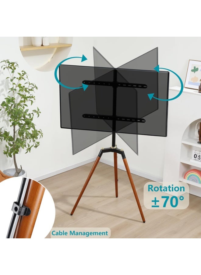 BEETEC Tripod TV Floor Stand for 32–65 Inch Flat Screen TVs, Wooden Legs, Tilt ±70°, VESA 600x400mm, Load Capacity 32 kg, Height Adjustable TV Stand for Home, Office, Events, Black | TF-FS109B - Image 5