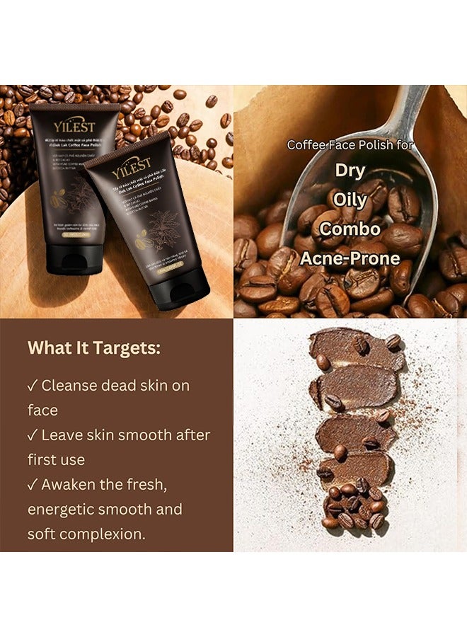 YILEST Dak Lak Coffee Face Polish- Scrub Cream, With Pure Coffee Beans&Cocoa Butter, 100% Vegan Exfoliating Scrub for Smooth & Glowing Skins | Anti Blackheads, Enlarged Pores, Wrinkles & Fine Lines 60ML - Image 3