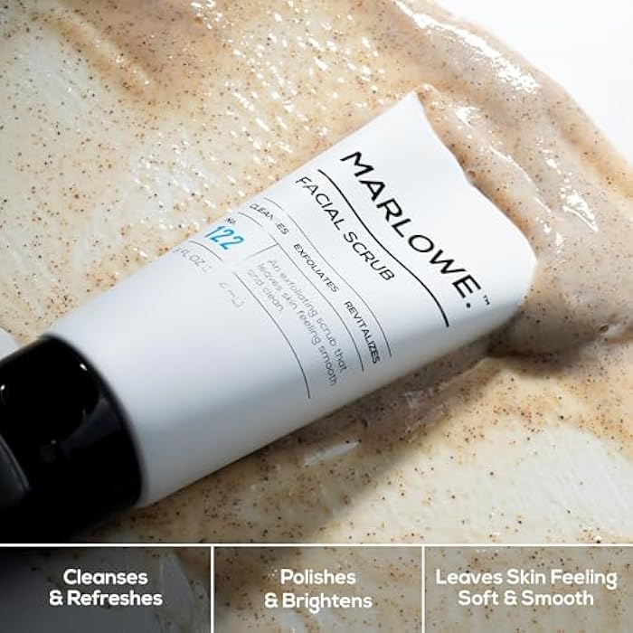 MARLOWE. No. 122 Facial Scrub 6 oz, Gentle Face Exfoliator with Apricot Seed Powder & Pumice, Cleanses & Smooths, Fresh Pine & Agarwood Scent - Image 3