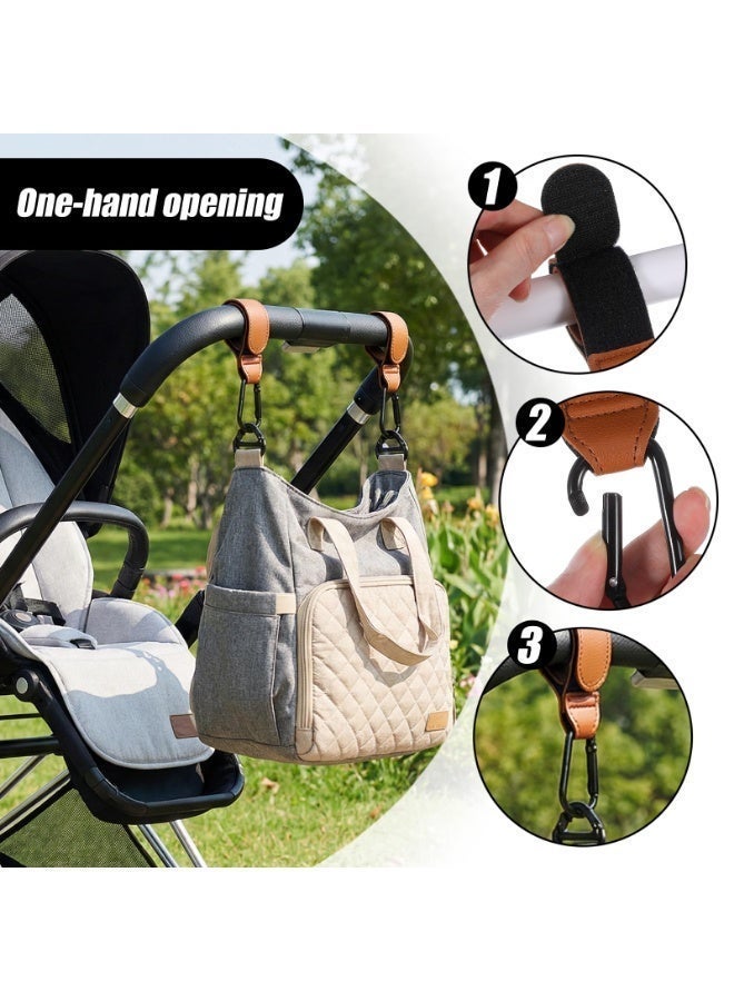 4 Pcs Baby Stroller Hooks, Velcro Clips with Vegan Leather Strap, Heavy Duty Multipurpose Universal for Hanging Mommy Bag, Diaper Bags and Grocery Shopping Cart, Brown - Image 5