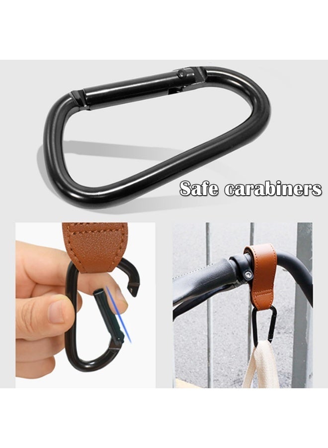 4 Pcs Baby Stroller Hooks, Velcro Clips with Vegan Leather Strap, Heavy Duty Multipurpose Universal for Hanging Mommy Bag, Diaper Bags and Grocery Shopping Cart, Brown - Image 3