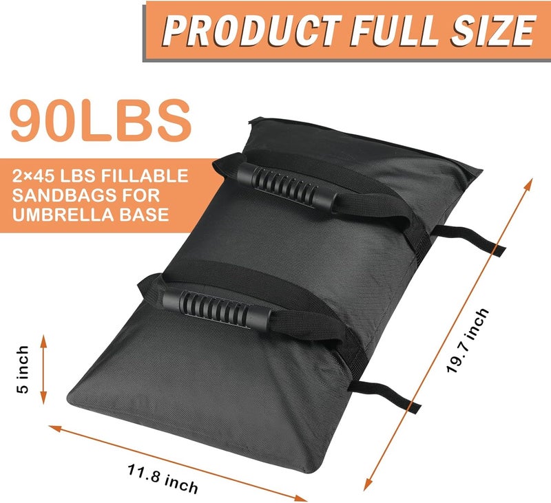 NVAAV 90LBS Extra Large Umbrella Base Weight Set of 2, Patio Fillable Sand Bags for Weight, Heavy-Duty Furniture Outdoor Weights for Umbrella Stand Patio Garden Backyard, Black(Without Sand) - Image 3