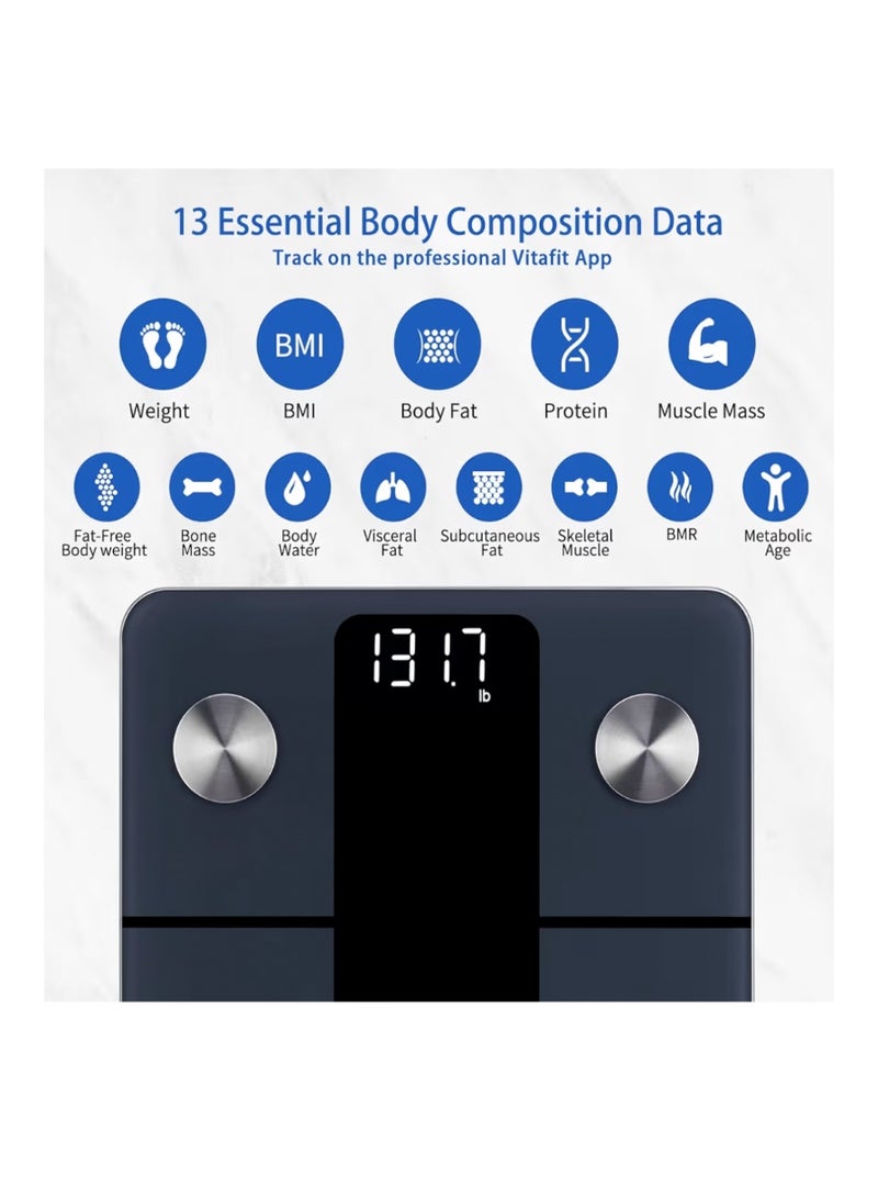 Vitafit Smart Weight Scale, High Accuracy 0.5kg by Our Own Professional Factory Since 2001, Scales for Body Weight App Sync 13 Body Composition with BMI, Fat and Muscle, 182kg, LED, Black - Image 3