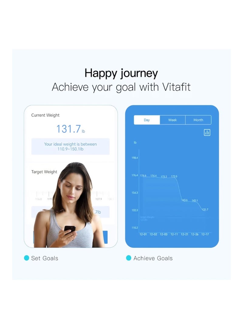 Vitafit Smart Weight Scale, High Accuracy 0.5kg by Our Own Professional Factory Since 2001, Scales for Body Weight App Sync 13 Body Composition with BMI, Fat and Muscle, 182kg, LED, Black - Image 4