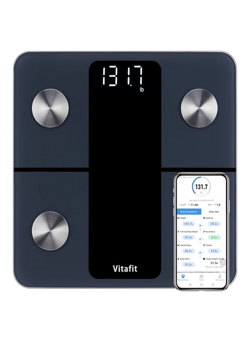 Vitafit Smart Weight Scale, High Accuracy 0.5kg by Our Own Professional Factory Since 2001, Scales for Body Weight App Sync 13 Body Composition with BMI, Fat and Muscle, 182kg, LED, Black - Image 1