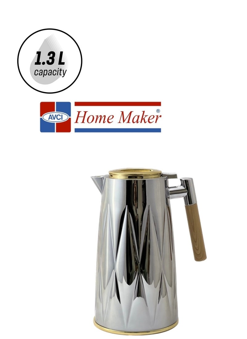 Home Maker Tea & Coffee Flask 1.3 Litre Silver / Gold  - Image 1