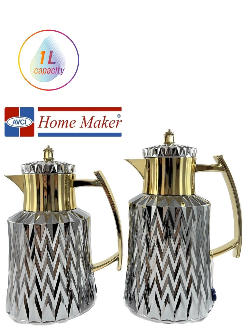 Home Maker 2-Piece  Tea & Coffee Flask, Silver & Gold  - Image 1