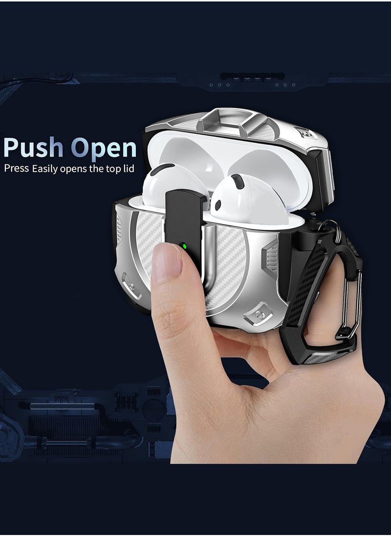 Airpods 4 Case Hard Shell Protective Armor LED Visible Wireless Charging Case Cover with Lock - Silver