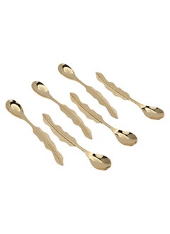 A set of golden tea spoons with a Japanese leaf handle, 6 h