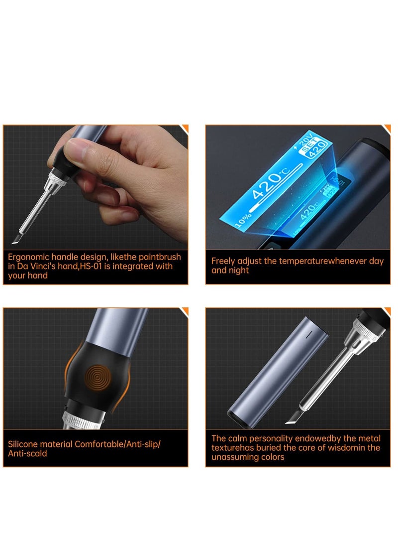 Excefore - Soldering Iron Kit Mini Digital Iron, OLED Screen Display, Fast Internal Heating, Auto Sleep, Blue - Image 1