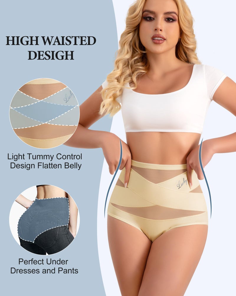 MIOTAN Women's Underwear 5 Pack Tummy Control High Waisted Postpartum Ladies Panties Compression Post Partum Nylon, Multicolor-5p, L - Image 2