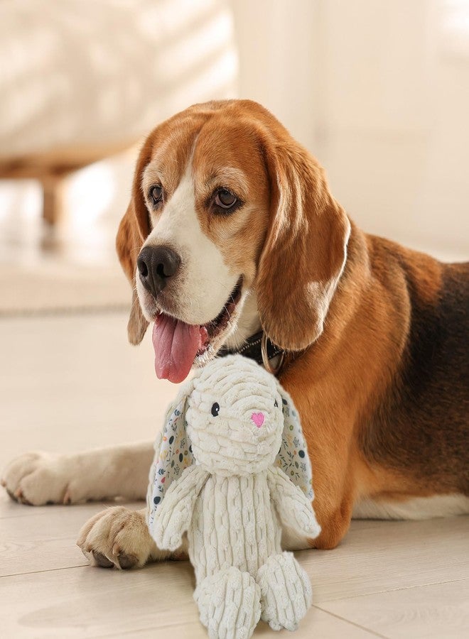 Linzy Plush Floral Bunny Dog Toy, Soft Squeaky Chew Toy for Small Medium Large Dogs, White, Interactive Pet Toy, 12 Inch - Image 3