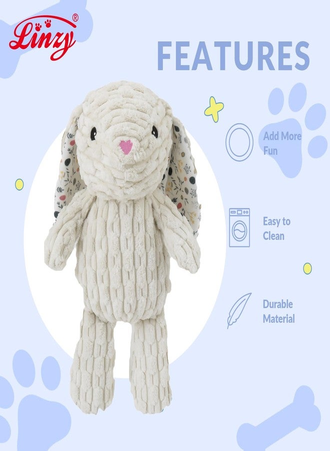 Linzy Plush Floral Bunny Dog Toy, Soft Squeaky Chew Toy for Small Medium Large Dogs, White, Interactive Pet Toy, 12 Inch - Image 2