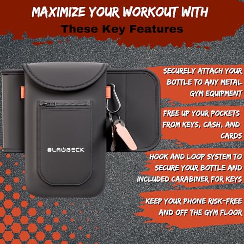 BLAUBECK Magnetic Water Bottle Sleeve Bag and Large Pocket Phone Holder for Gym - Black Pouch with 4 Magnets - Attach it to Any Gym Equipment & Golf Carts - Magnetic Bag Mount for Phones - Gym Essentials - Image 4