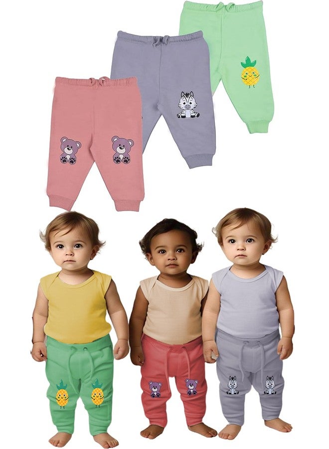 Toddylon Baby Boys' & Girls Pyjama Cotton Pajama Pants Printed Lower Regular Fit Trackpants (Pyjamas Only) (Pack Of 3) (Pastel Shades, 18-24 Months), Multicolor - Image 2