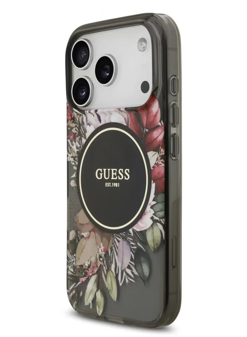 Guess MagSafe IML Case with Flowers Pattern & Lanyard for iPhone 17 Pro Max - BLACK - Image 3