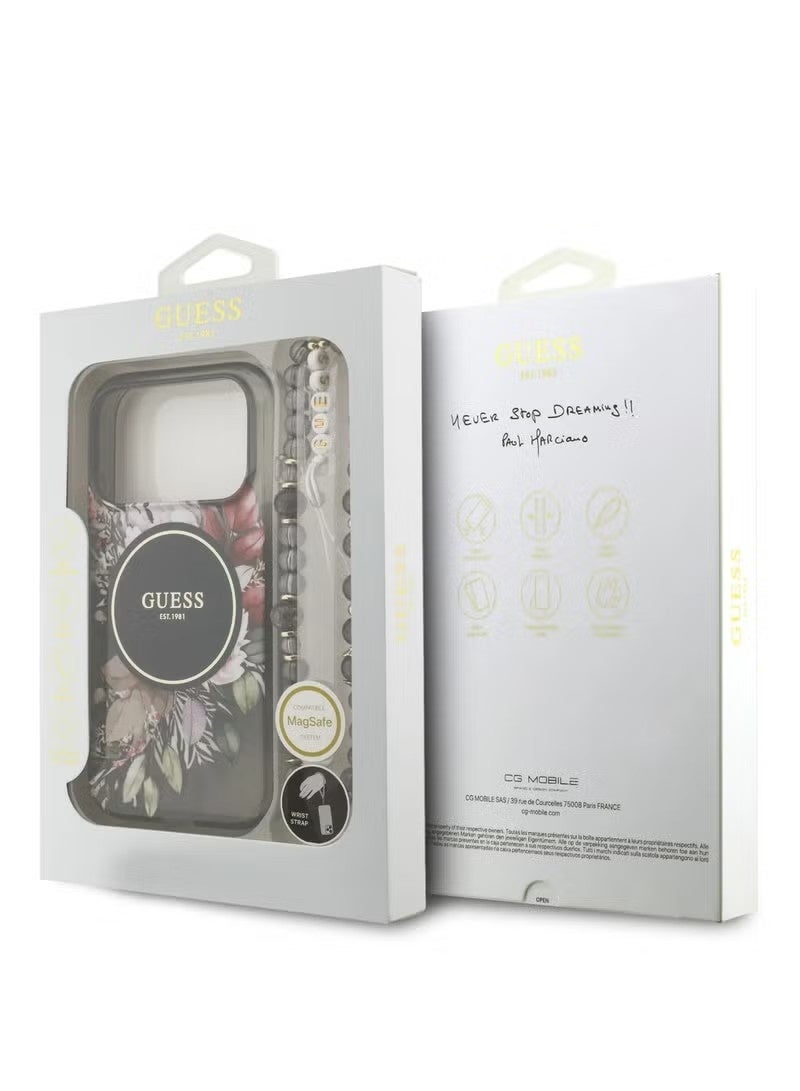 Guess MagSafe IML Case with Flowers Pattern & Lanyard for iPhone 17 Pro Max - BLACK - Image 4