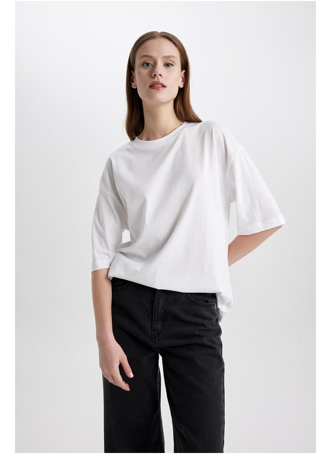 DeFacto - Woman Oversize Fit Crew Neck Knitted Short Sleeve T-Shirt - Image 1