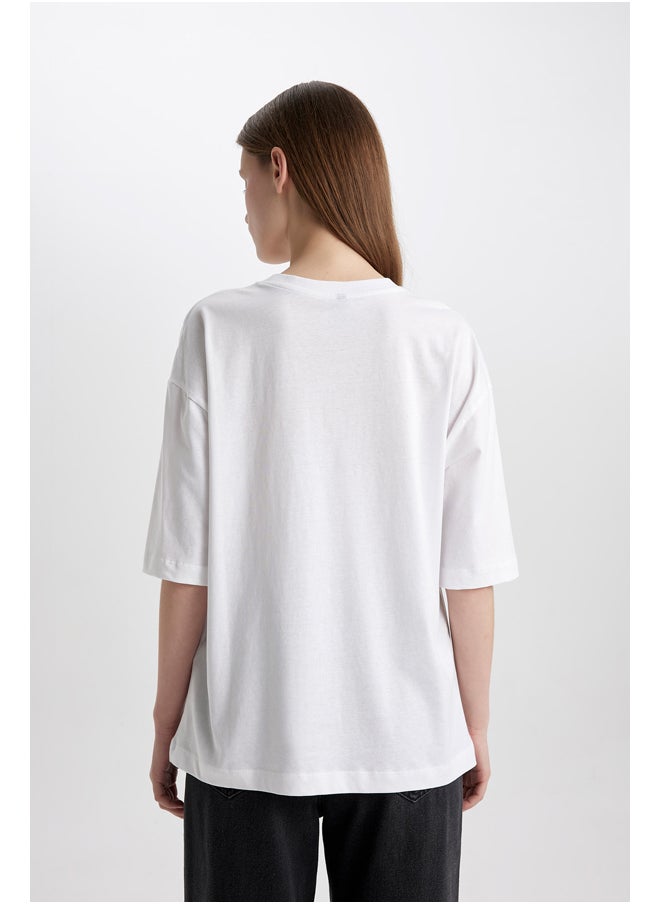DeFacto - Woman Oversize Fit Crew Neck Knitted Short Sleeve T-Shirt - Image 1