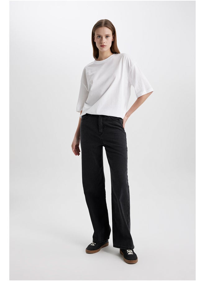 DeFacto - Woman Oversize Fit Crew Neck Knitted Short Sleeve T-Shirt - Image 1