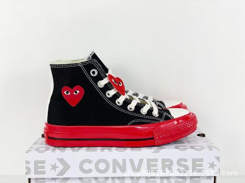 1970s Comme des Garçons Heart Collaboration CDG High-Top and Low-Top Canvas Sneakers for Men and Women Couples