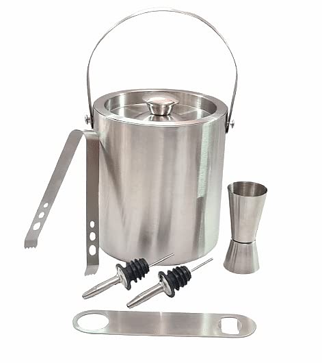 Proniks Stainless Steel Insulated Ice Bucket with Opener and Ice Tong and peg Measure and 1Liter Keeps Ice Cold for 6h Great bar Tools for Home bar AccessoriesMini barWine in Silver - Image 4