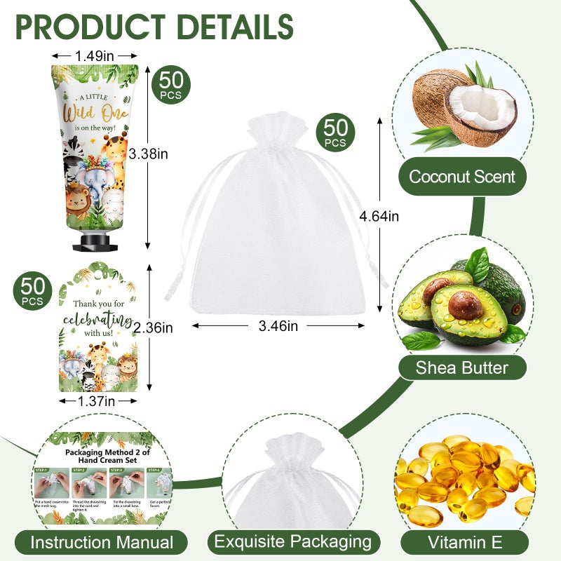 KONEUK 50 Pack Baby Shower Bulk Hand Cream Gifts Sets, Baby Shower Favors and Bridal Shower Favors for Guests with Thank You Card and Organza Gift Bags, Birthday Gifts, Appreciation Gifts for Guests (Animal) - Image 3