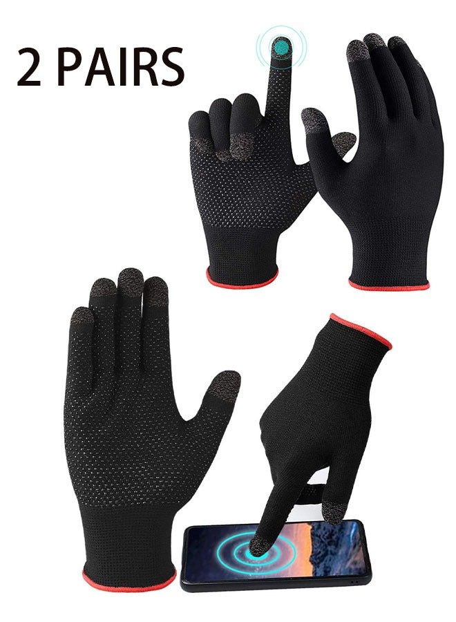 Geustos 2 pairs Gaming Gloves, Anti-Sweat Breathable, Touch Finger for Highly Sensitive Nano-Silver Fiber Material, Dot Silica Gel Palm Non-Slip Design, Support Almost All Mobile Gaming (05-Black)  - Image 1