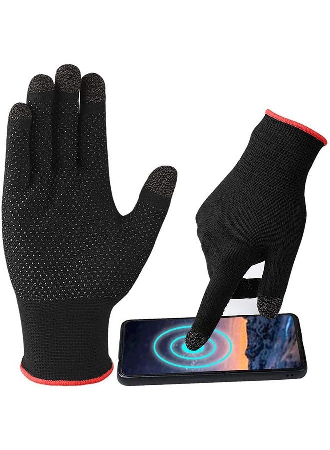 Geustos 2 pairs Gaming Gloves, Anti-Sweat Breathable, Touch Finger for Highly Sensitive Nano-Silver Fiber Material, Dot Silica Gel Palm Non-Slip Design, Support Almost All Mobile Gaming (05-Black)  - Image 2