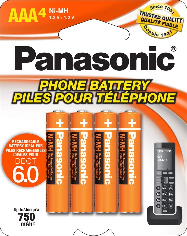 Panasonic Genuine HHR-4DPA/4B AAA NiMH Rechargeable Batteries for DECT Cordless Phones, 4 Pack - Image 1