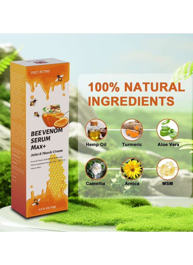 FAST 4PACK Natural Organic Bee Venom Muscle Joint Cream, Extra Strength Muscle & Joints Caring Ointment 15g*4 - Image 2
