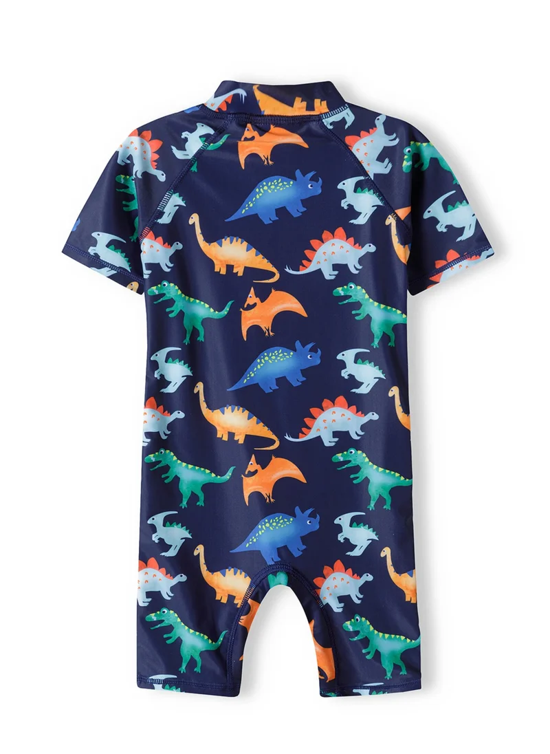 MINOTI Kids Boys' UV Swimsuit with Hat – One-Piece Zip Swimwear Set