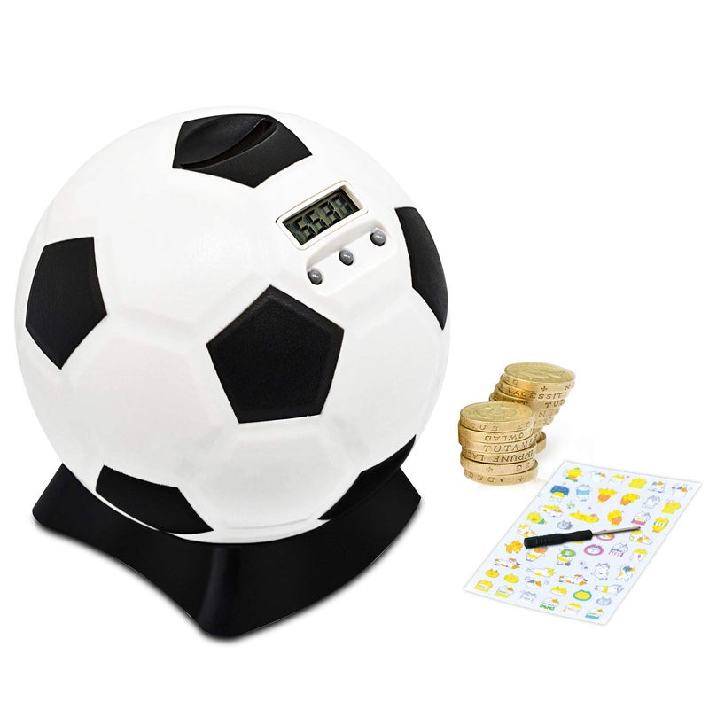 MomMed Football Money Box with Digital Coin Counter  Soccer Piggy Bank for Saving Coins  Automatic Savings Jar for Kids  Adults  Fun Gift for Kids  Football FansOnly Support Pound Coins