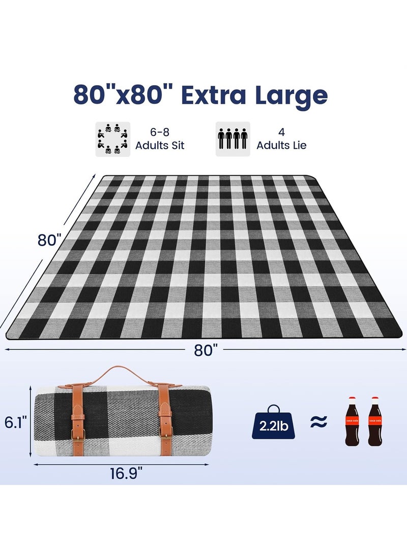 80 "× 80 بوصة بطانية كبيرة كبيرة ، مقاومة للماء وقابلة للطي ، بطانية خارجية من 3 طبقات لمدة 6 إلى 8 أشخاص ، للتخييم ، الحديقة ، الشاطئ ، العشب ، في الداخل ... - Image 3