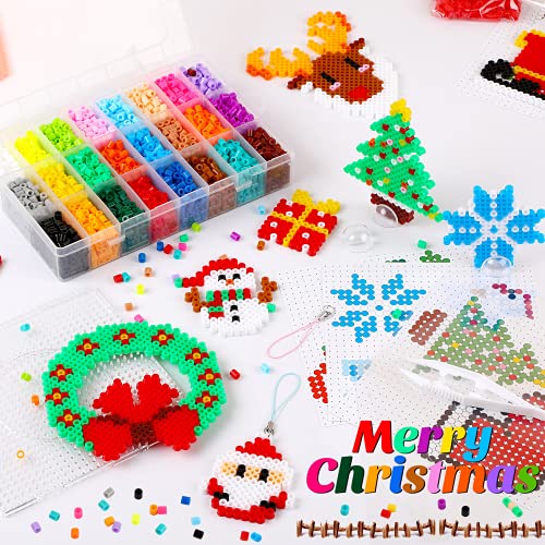 AUGSUN Christmas Fuse Beads Kit - 5100Pcs+ 24 Colors Crafting Melting Beads Set for Kids, 12 Styles Christmas Patterns 2Pcs 5mm Iron Beads Pegboards for DIY Craft Making - Image 4