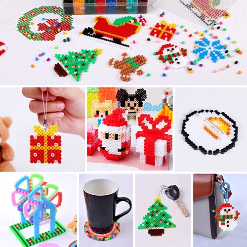 AUGSUN Christmas Fuse Beads Kit - 5100Pcs+ 24 Colors Crafting Melting Beads Set for Kids, 12 Styles Christmas Patterns 2Pcs 5mm Iron Beads Pegboards for DIY Craft Making - Image 5