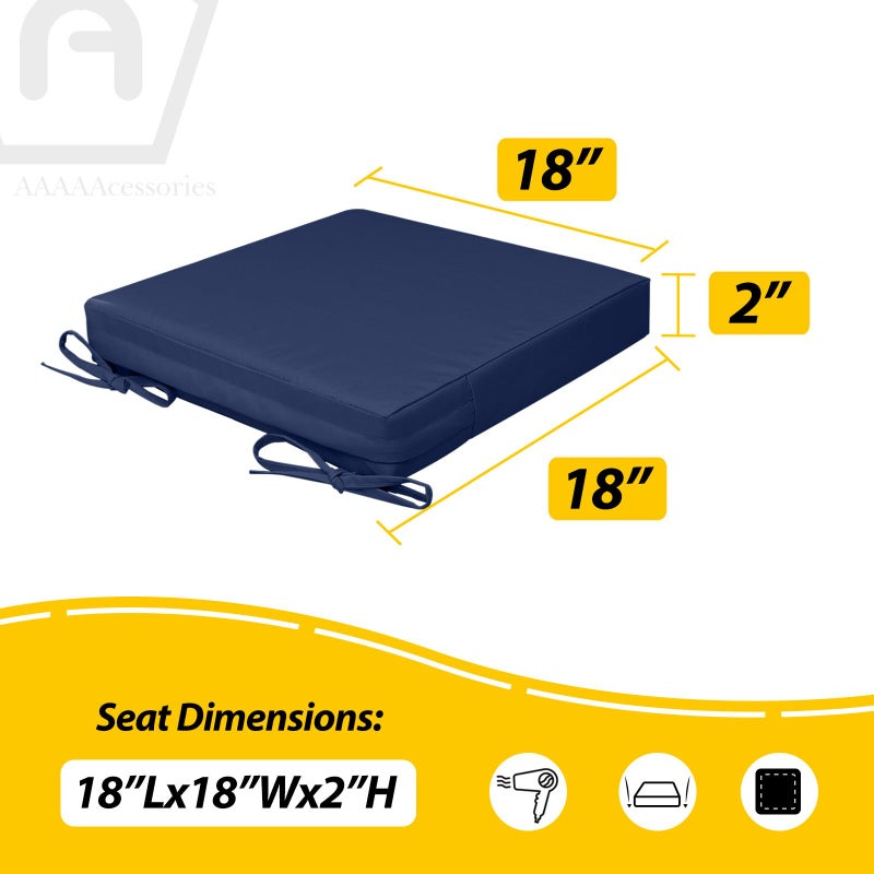 AAAAAcessories Outdoor Seat Cushions for Chairs, Waterproof, Fade-Resistant, 18" x 18" x 2", Patio Furniture Replacement Cushions, Set of 2, Navy Blue - Image 5
