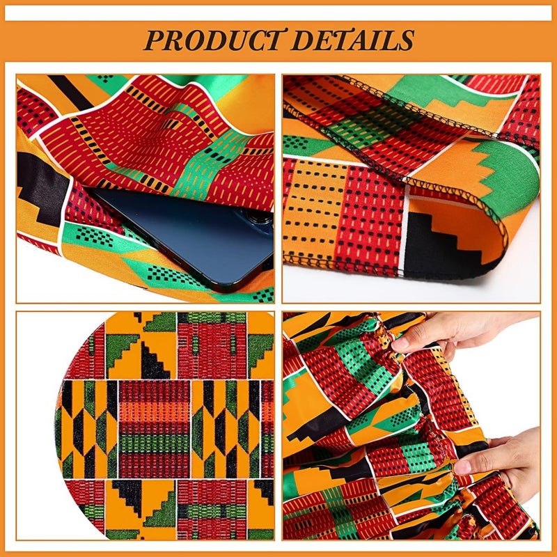 Casual African-print maxi skirt set for women: 3 pcs including stretch skirt with pockets, head wrap scarf, and drop dangle earrings in vibrant colors - Image 5