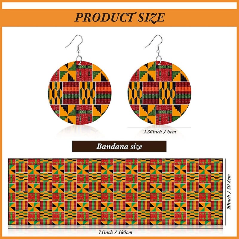 Casual African-print maxi skirt set for women: 3 pcs including stretch skirt with pockets, head wrap scarf, and drop dangle earrings in vibrant colors - Image 4