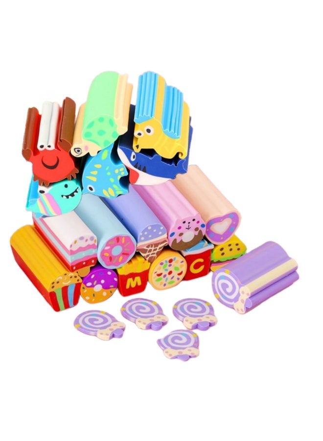 NOVOLAN Cartoon Erasers for Kids - 18-Piece 3D Cute Eraser Set with 3 Themes: Candy, Ocean, and Hamburger - 5cm Super Thick Erasers, Easy to Slice - Fun & Functional Stationery for School & Crafting - Image 2
