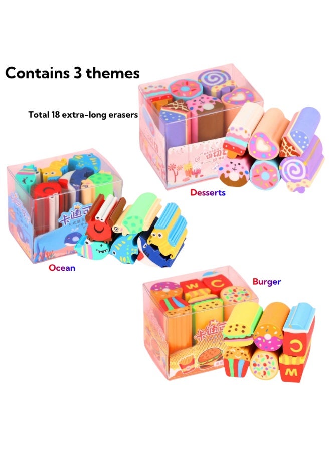 NOVOLAN Cartoon Erasers for Kids - 18-Piece 3D Cute Eraser Set with 3 Themes: Candy, Ocean, and Hamburger - 5cm Super Thick Erasers, Easy to Slice - Fun & Functional Stationery for School & Crafting - Image 4