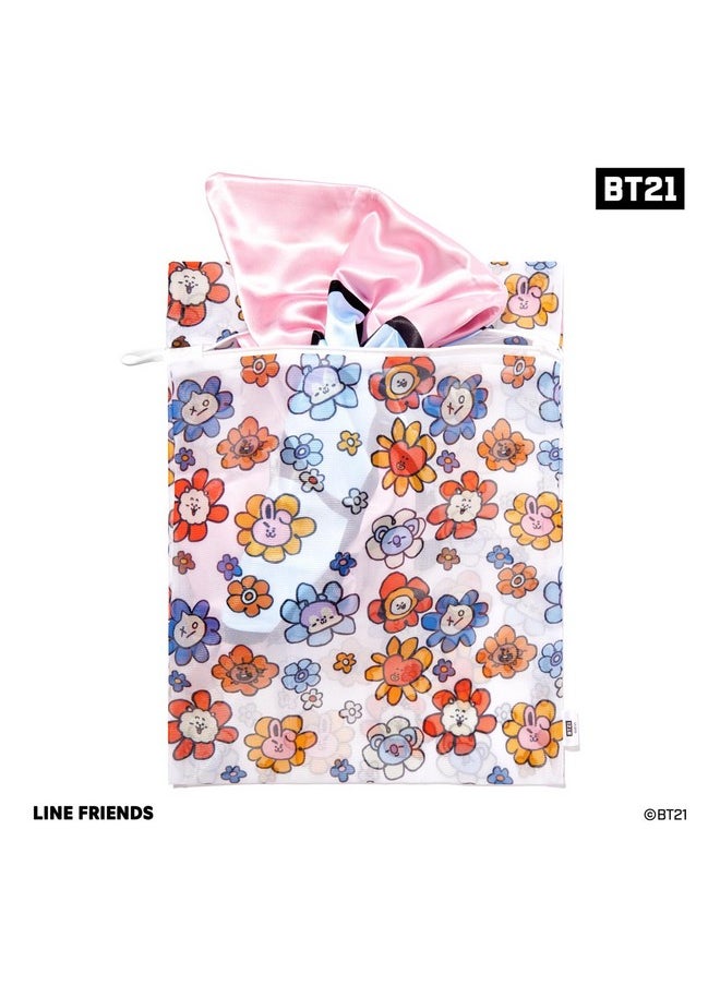 كيتش حقائب غسيل Kitsch x BT21 - طبعة زهور عصرية، إغلاق بسحاب وغطاء مرن لدورة غسيل خالية من التلف، تتضمن مقاسين لجميع احتياجات الغسيل - أضف البهجة إلى يوم غسيلك - مجموعة من قطعتين  - Image 3