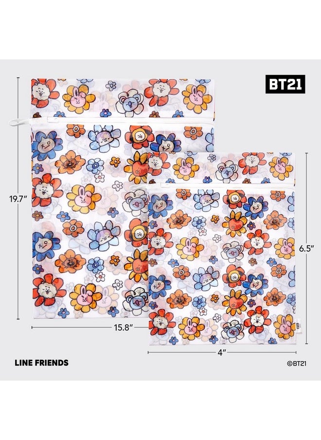 كيتش حقائب غسيل Kitsch x BT21 - طبعة زهور عصرية، إغلاق بسحاب وغطاء مرن لدورة غسيل خالية من التلف، تتضمن مقاسين لجميع احتياجات الغسيل - أضف البهجة إلى يوم غسيلك - مجموعة من قطعتين  - Image 2