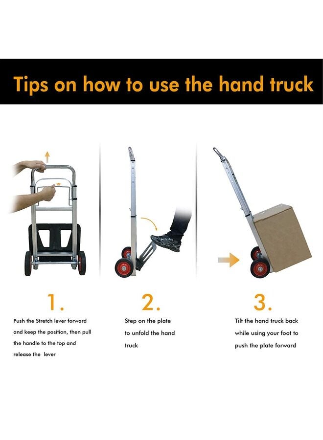 Folding Hand Truck, 2 in 1 Design 400 lbs Capacity, Heavy Duty Industrial Collapsible cart, Dolly Cart with Rubber Wheels for Transport and Moving in Warehouse, Supermarket, Garden - Image 4