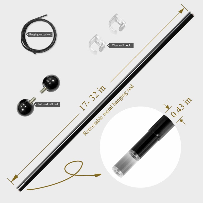 Yandood Tapestry Hanging Telescopic Rod 17-32 inch for Lightweight Aesthetic Tapestries Room Deco Scalable Wall Hanging Bar Banner Hanger Pole (Black/Black) - Image 2