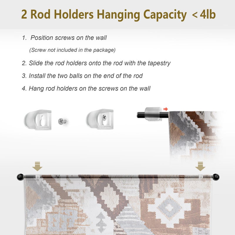 Yandood Tapestry Hanging Telescopic Rod 17-32 inch for Lightweight Aesthetic Tapestries Room Deco Scalable Wall Hanging Bar Banner Hanger Pole (Black/Black) - Image 5