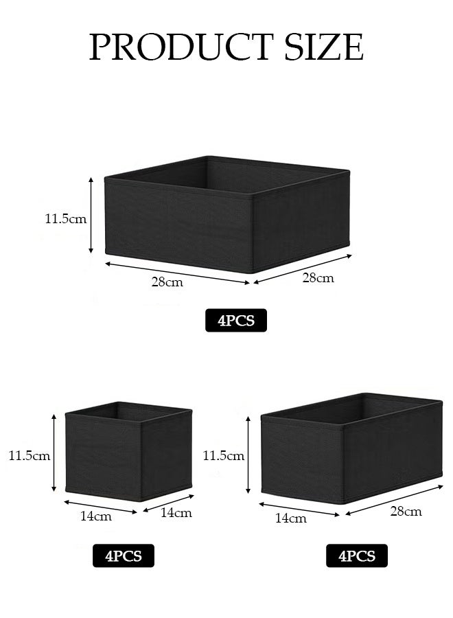 DUNISO 12 قطعة من منظم الأدراج القابل للطي، صناديق تخزين قماشية قابلة للغسل، فواصل أدراج الملابس، سلال تخزين للملابس، الملابس الداخلية، حمالات الصدر، الجوارب (أسود) - Image 2